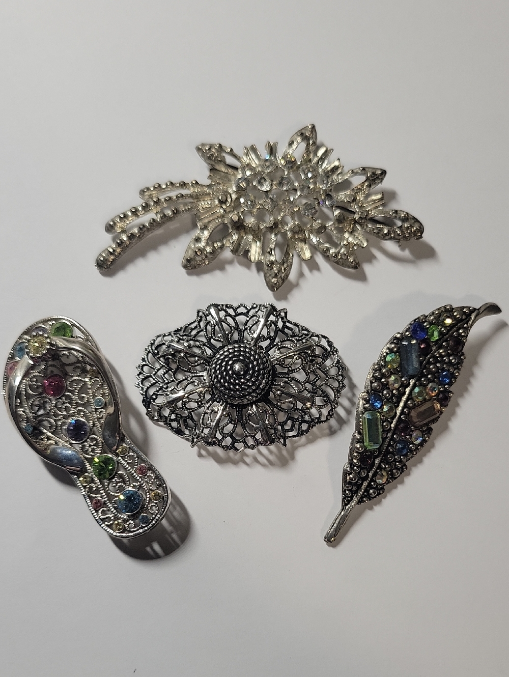 Silver-Tone Crystal Floral Brooch